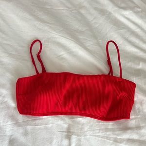 Hollister Red Ribbed Bandeau Swimsuit Top